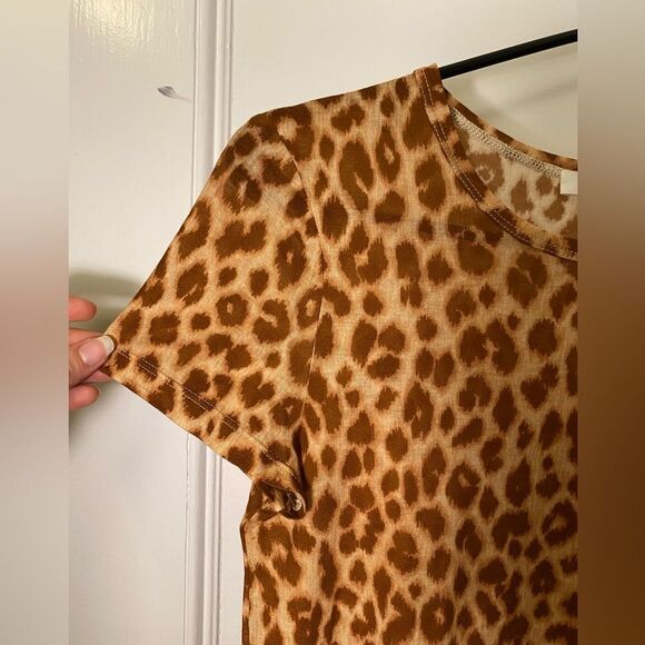 A.L.C. Bambina Leopard Print Short Sleeve Crewneck T-Shirt Brown Sz Small - Picture 5 of 10